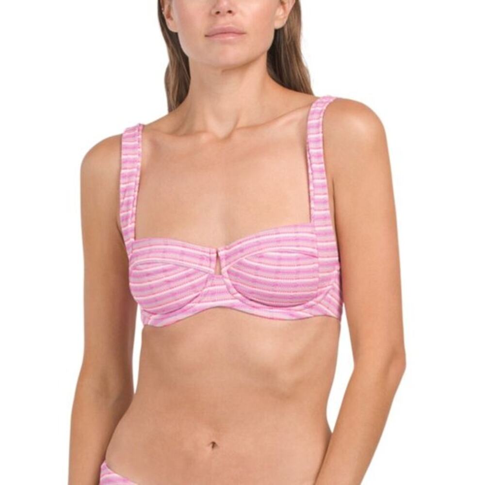 l*space Pink Striped Balconette Bikini Top